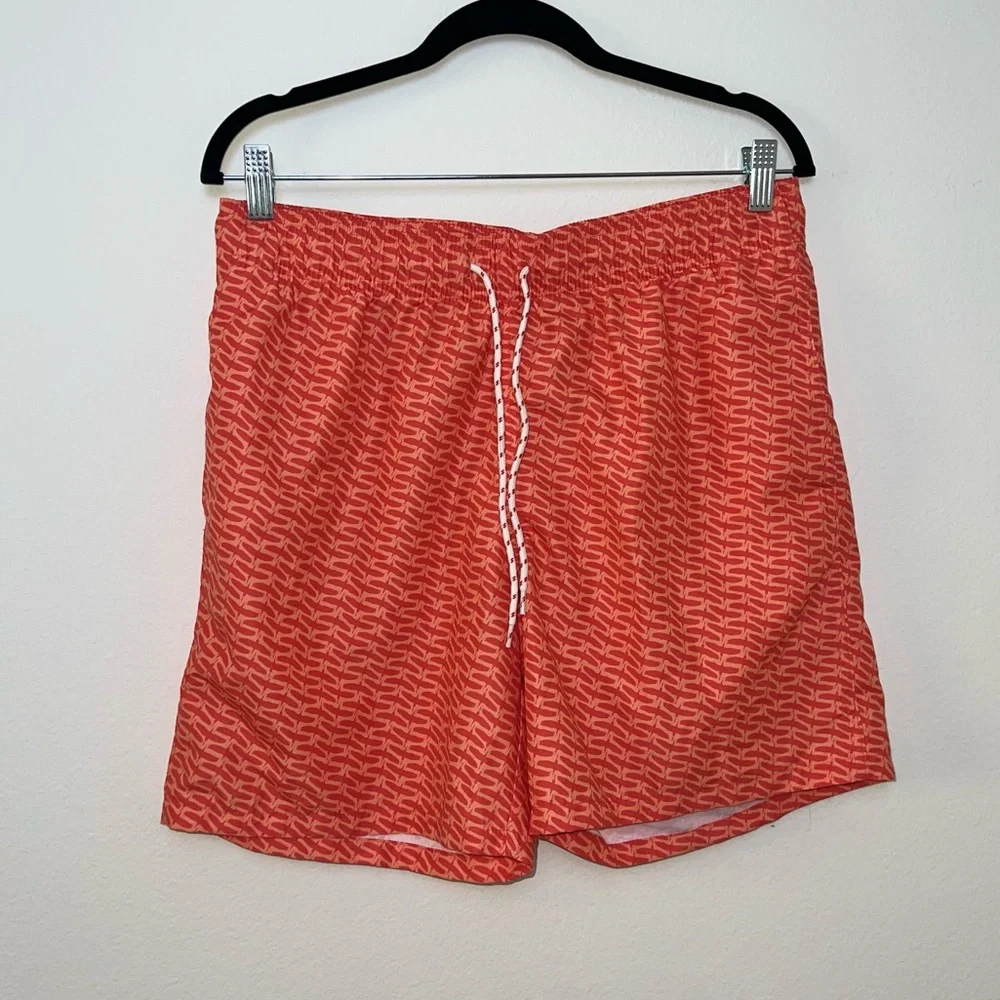 Red-Orange Patterned Men's Goodfellow Swim Shorts
